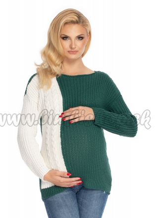 Be Maamaa Tehotenský sveter, pletený vzor - zelená/biela