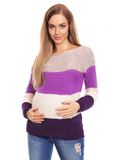 Be Maamaa Teploučký tehotenský sveter, široké pruhy - fialová