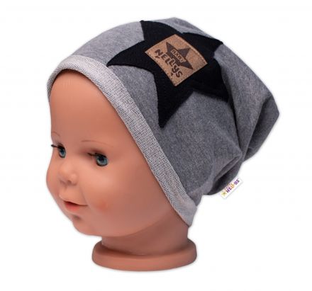 Detská čiapka bavlna, Baby Star, Baby Nellys, sivá, veľ. 104/134
