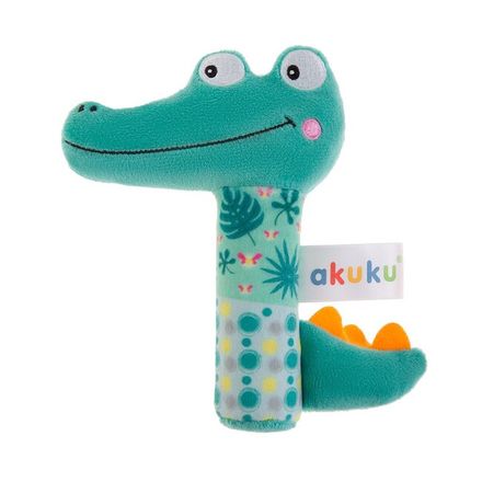 Detská pískacia plyšová hračka s hrkálkou Akuku Krokodíl zelená 