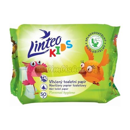 Dětský vlhčený toaletný papier Linteo KIDS 50ks podľa obrázku 