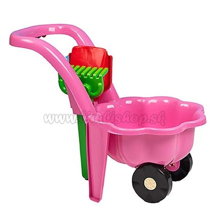 Detský záhradný fúrik s lopatkou a hrabličkami BAYO Sedmokráska ružový ružová 