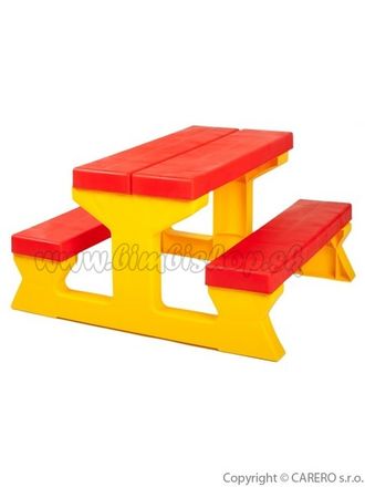 Detský záhradný nábytok - Stôl a lavičky červeno-žltý Červená 