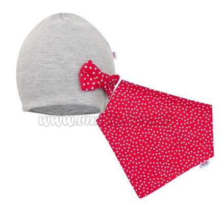 Dojčenská čiapočka s šatkou na krk New Baby Missy sivo-červená Červená 68 (4-6m)
