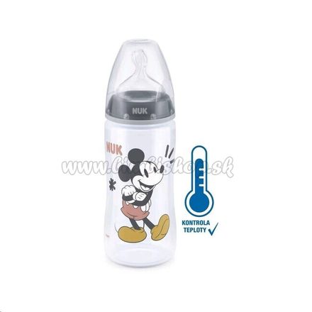 Dojčenská fľaša na učenie NUK Disney Mickey s kontrolou teploty 300 ml sivá 