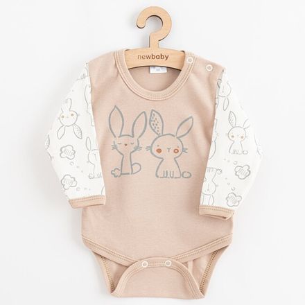 Dojčenské bavlnené body s dlhým rukávom New Baby Rabbit friends béžová 56 (0-3m)