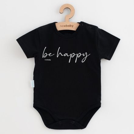 Dojčenské bavlnené body s krátkym rukávom New Baby Be Happy Čierna 80 (9-12m)