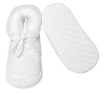 Dojčenské capáčky/topánočky na šnurovanie s kožúškom, Baby Nellys, biele