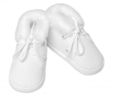 Dojčenské capáčky/topánočky na šnurovanie s kožúškom, Baby Nellys, biele,veľ.68/74, 12,5cm