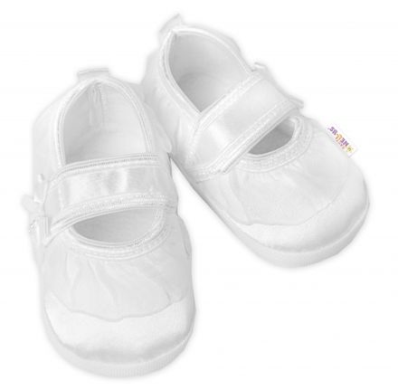 Dojčenské capáčky/topánočky s čipkou a mašľou, Baby Nellys, biele, veľ. 62/68, 11,5cm