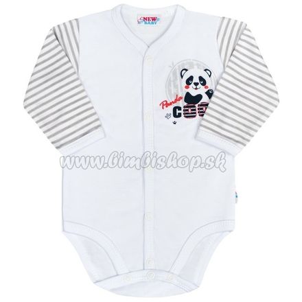 Dojčenské celorozopínacie body s dlhým rukávom New Baby Panda sivá 56 (0-3m)