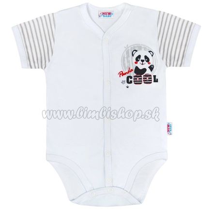 Dojčenské celorozopínacie body s krátkym rukávom New Baby Panda sivá 56 (0-3m)