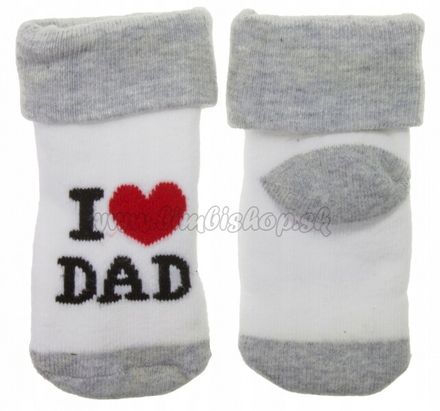 Dojčenské froté bavlnené ponožky I Love Dad, bielo/sivé 80/86