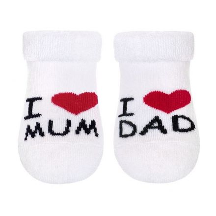 Dojčenské froté bavlnené ponožky I Love Mum & Dad, biele