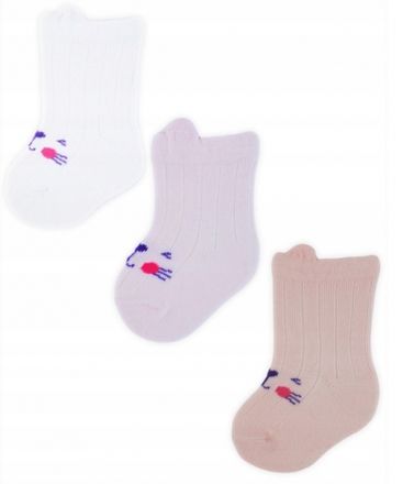 Dojčenské ponožky, 3 páry - Noviti - Mačička, biela/ružová/losos, veľ. 12-18 m