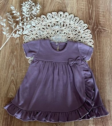 Dojčenské šaty s volánikmi, kr. rukáv, Mamatti, Puntík, slivková, veľ. 74