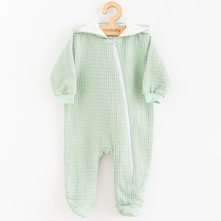Dojčenský mušelínový overal s kapucňou New Baby Comfort clothes šalviová zelená 56 (0-3m)