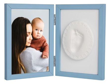 Baby Odtlačok - Dvojitý rámček s modelínou pre odtlačok ručičky alebo nožičky, modrý