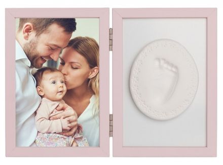 Baby Odtlačok - Dvojitý rámček s modelínou pre odtlačok ručičky alebo nožičky, ružový