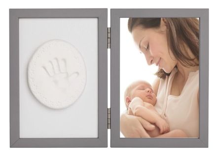 Baby Odtlačok - Dvojitý rámček s modelínou pre odtlačok ručičky alebo nožičky, sivý