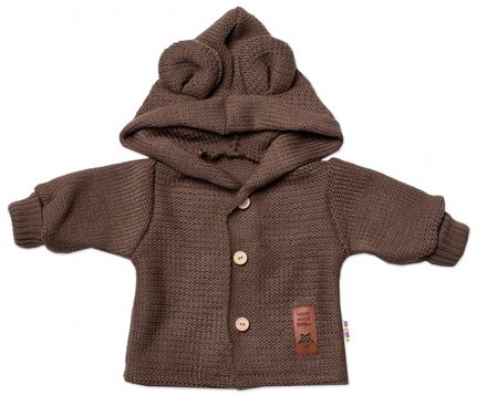 Elegantný pletený svetrík s gombíkmi a kapucňou s uškami Baby Nellys, hnedý, veľ. 86