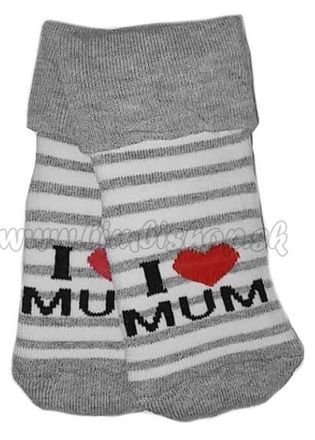 Dojčenské froté bavlnené ponožky I Love Mum, bielo/sivé prúžok, veľ. 80/86