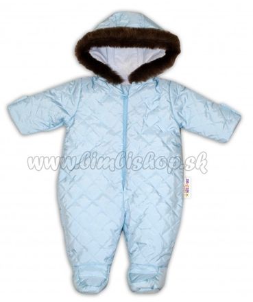 Kombinéza s kapucňou a kožušinkou Baby Nellys ®prošívaná, bez šlapie - sv. modrá, veľ. 98