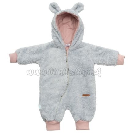 Luxusný detský zimný overal New Baby Teddy bear šedo ružový sivá 62 (3-6m)