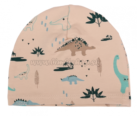 Mamatti Bavlnená čiapočka Dinosaurus, krémová s potlačou