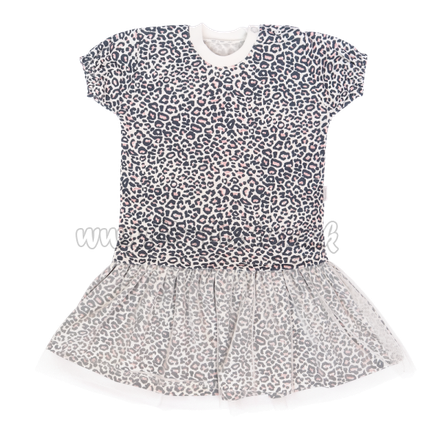 Mamatti Detské šaty s tylom, kr. rukáv, Gepardík, biele vzorované, veľ. 98