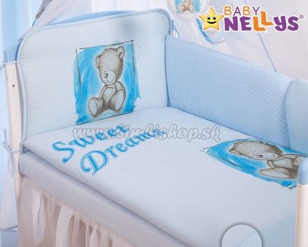 Baby Nellys Mantinel 360 cm s obliečkami Sweet Dreams by Teddy - modrý