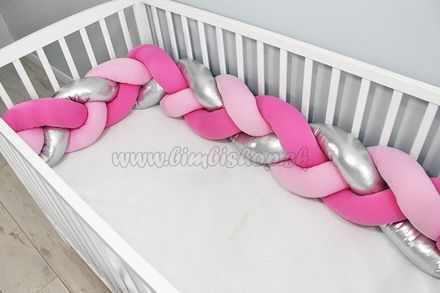 Baby Nellys Mantinel pletený vrkoč - ružová, tm. ružová, strieborná