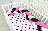 Baby Nellys Mantinel pletený vrkoč s obliečkami Mickey - černá, biela, růžová