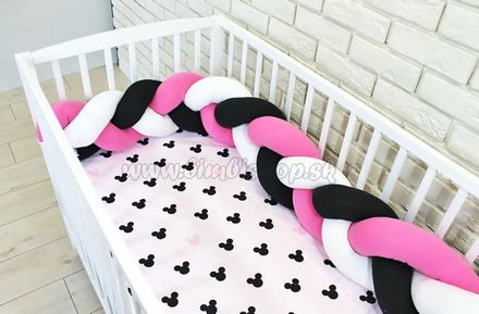 Baby Nellys Mantinel pletený vrkoč s obliečkami Mickey - černá, biela, růžová