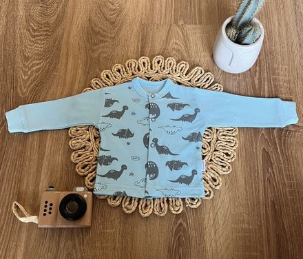 Novozenecká bavlnená košieľka, kabátik, Mamatti, Dino park - modrá s potalčou, veľ. 68