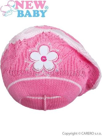 Pletená čiapočka-baret New Baby tmavo ružová 104 (3-4r)