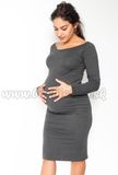 Be MaaMaa Pohodlné tehotenské šaty, dlhý rukáv - grafitové, veľ. M