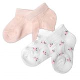 Sada 2 párov žakárových ponožiek - so vzorom, biele s kvietkom, ružová so vzorom