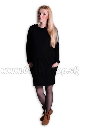 Be MaaMaa Športové tehotenské šaty s kapucňou - čierne