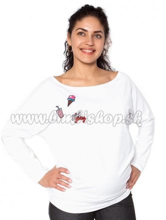 Be MaaMaa Tehotenská mikina, triko s aplikacjou - biele - M