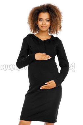 Be MaaMaa Tehotenské a dojčiace šaty s kapucňou, dl. rukáv -  čierne, veľ. M