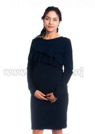 Be MaaMaa Tehotenské / dojčiace šaty z volánkom, dlhý rukáv - granátové