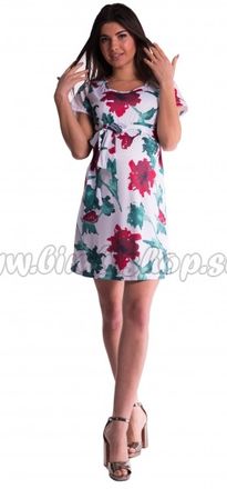 Be MaaMaa Tehotenské šaty s kvetinovou potlačou s mašľou - červené