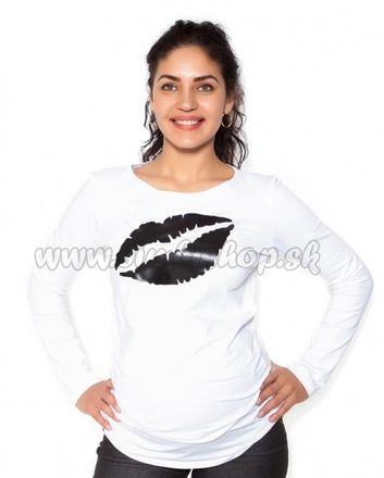 Be MaaMaa Tehotenské  tričko dlhý rukáv Kiss - biele