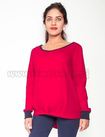 Be MaaMaa Tehotenské tričko/mikina dlhý rukáv Esti - červené, veľ. XL