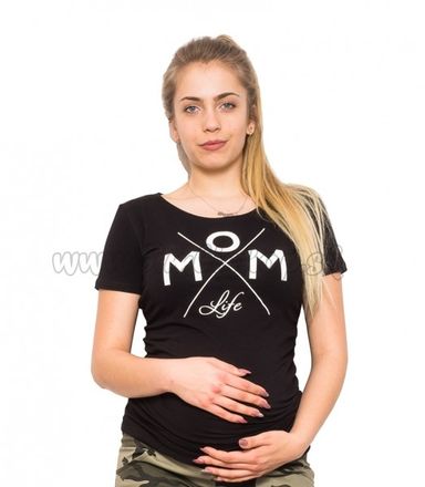 Be MaaMaa Tehotenské triko - Mom Live - čierna, vel. S