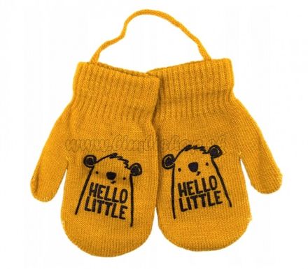 YO! Zimné chlapčenské rukavičky so šnúrkou Hello Little - horčicové, veľ. 98/104