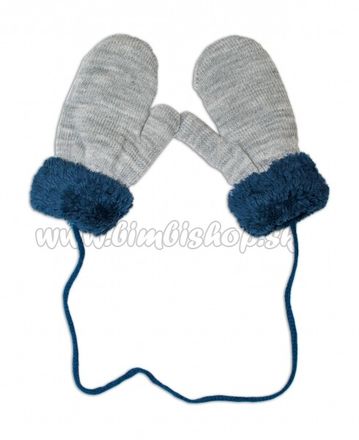YO! Zimné detské rukavice s kožušinou - šnúrkou YO - sivé/ granát. kožušina, veľ. 110