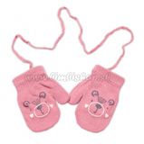 YO! Zimné dievčenské rukavičky so šnúrkou Medvídek - ružové, veľ. 110