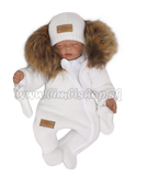 Z & Z Zimná kombinéza s kapucňou a kožušinou + rukavičky, biela, veľ. 62